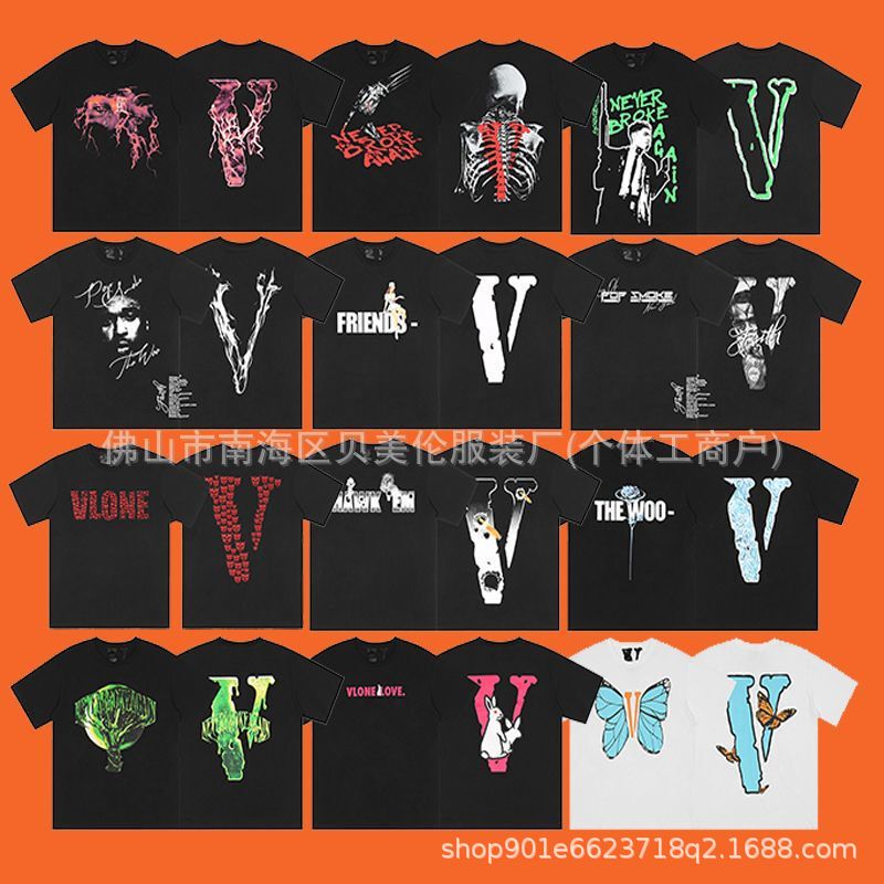 Cross-border American fashion brand VLONE big V short sleeve street couple high street VTG casual T-shirt black mamba half sleeve summer