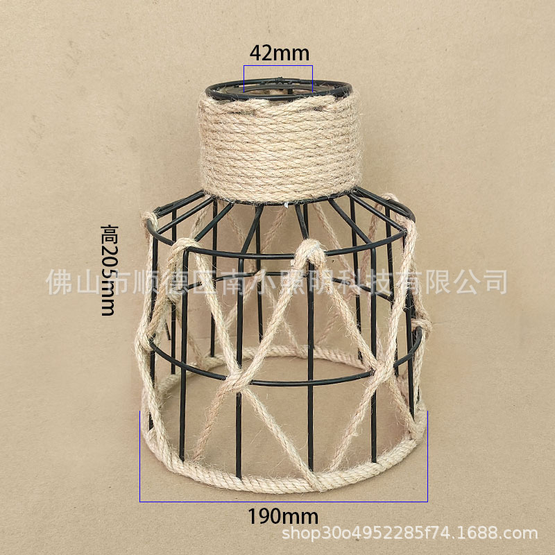 Cross-border Industrial Retro Hemp Rope Iron Cage Lantern American Bar Table Decorative Chandelier Iron Winding Hemp Rope Welding Lampshade