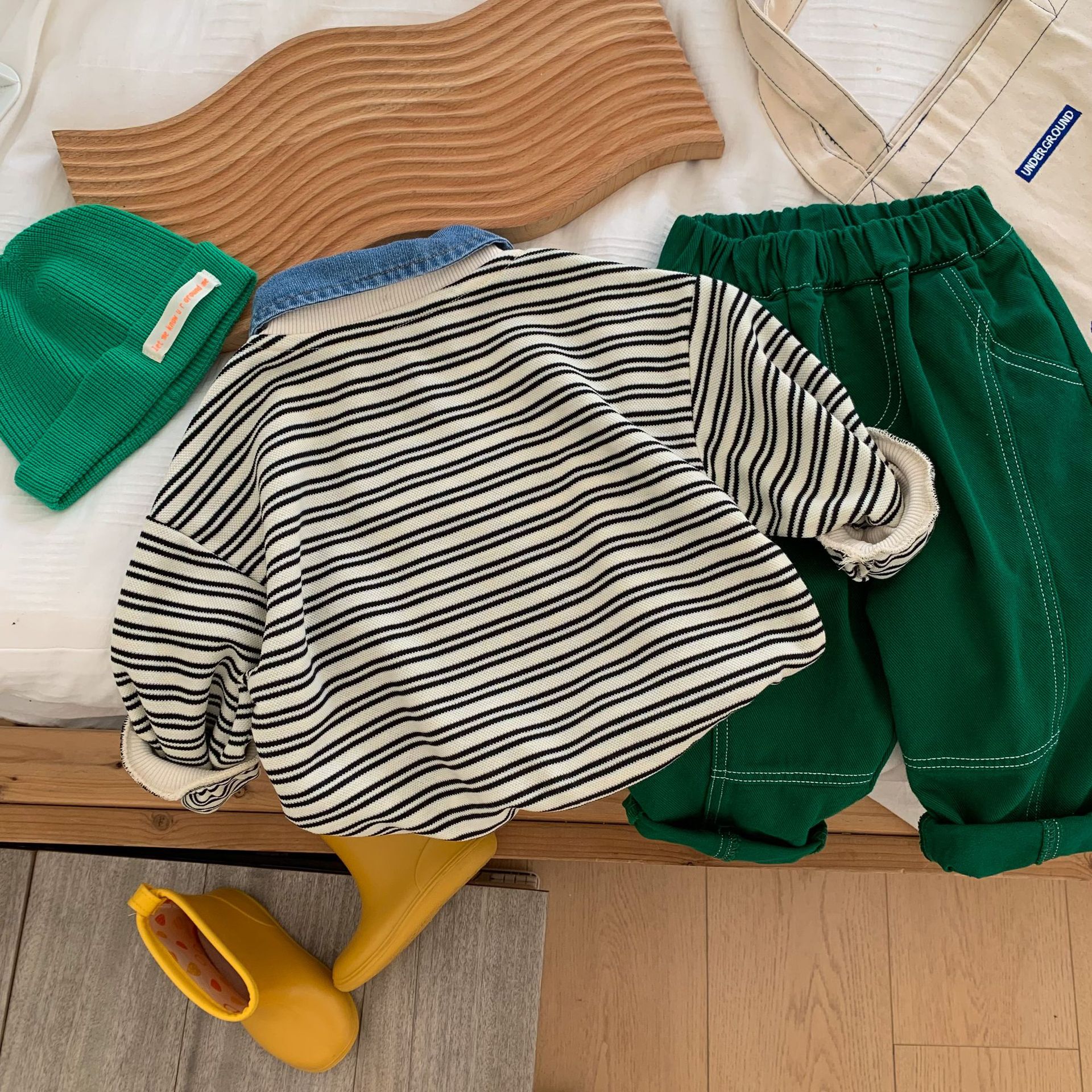 Felpa con cappuccio per bambini 2023 Bangcheng Autunno Ragazzi A Righe Cowboy Collo Con Cappuccio Bambino Casual Top C0213_voghion.com
