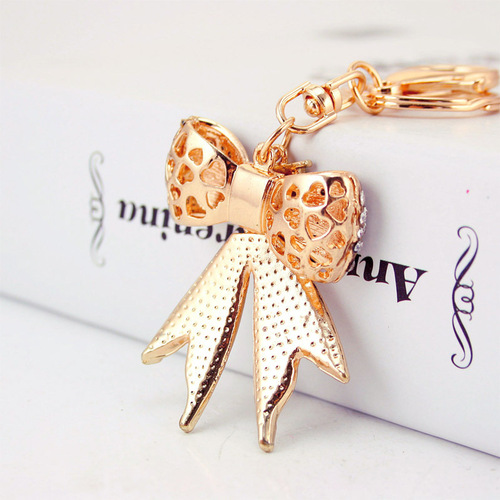 Cross-border alloy rhinestone bow keychain car key accessories women's bag accessories key chain metal pendant