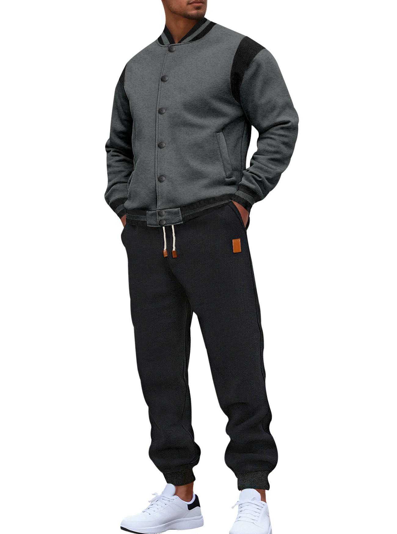 Transfronterizos Europeos y estadounidenses de moda casual tendencia europea y americana pull cardigan empalmado buckle set de traje de béisbol grande