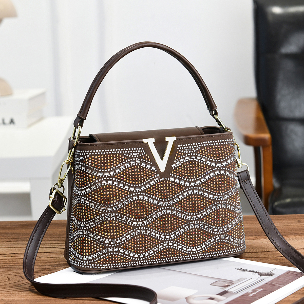 Bolso de mano a rayas universales, parche brillante, bolso de hombro universal, bolso de transporte casual de moda, bolsas transfronterizas