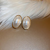 Silver needle, retro fashionable earrings from pearl, french style, wholesale