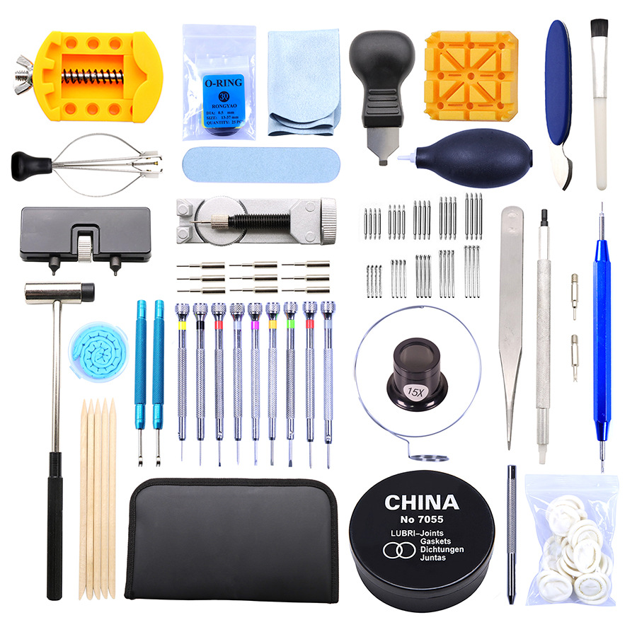 修表工具 121件开表盖拆带皮表带打孔清洁除锈工具套装调表放大镜