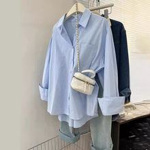 蓝色衬衫外套女春秋季设计感小众衬衣小个子休闲宽松叠穿长袖上衣