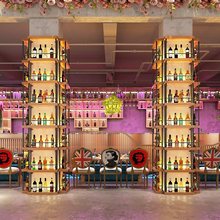 餐厅酒吧壁挂靠墙红酒架铁艺酒水柱子隔断酒庄落地式发光葡萄酒柜
