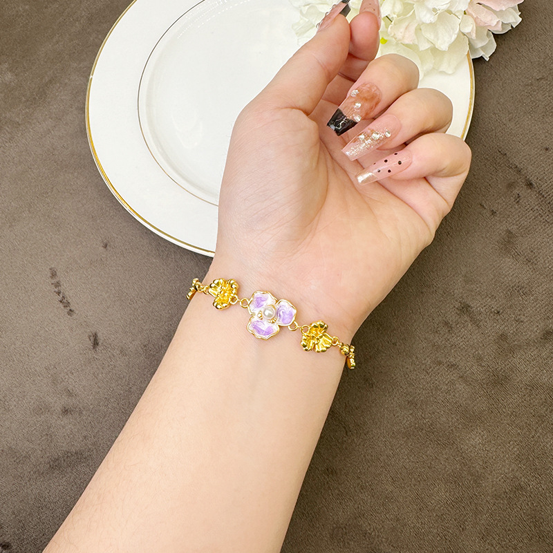 Nuevos productos de oro de arena de Vietnam color esmalte universal iris pulsera de perlas de lujo ligero no se desvanecerá joyas de mano