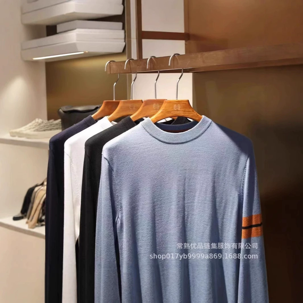 2024 Новый стиль с длинными рукавами шерстяная рубашка с круглым вырезом для мужчин модный бизнес повседневный легкий и простой мужской костюм