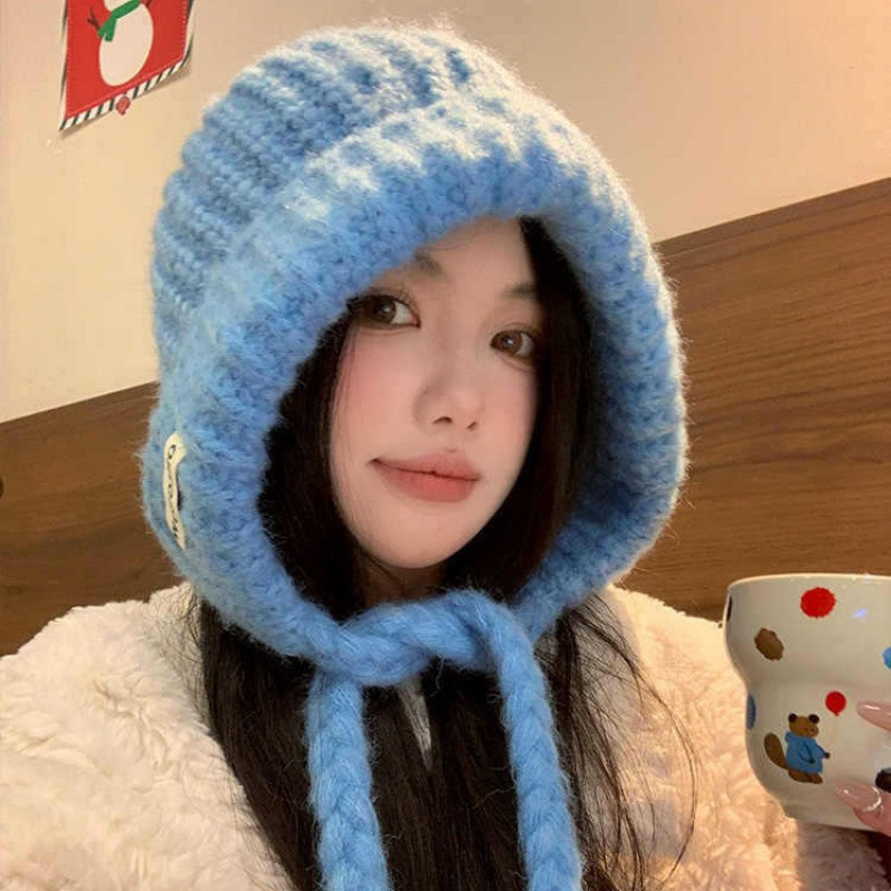 In-Stock Korean Style Blue Knit Hat Balaclava for Women, Winter Warm Knit Wool Hat, Winter Ear Protection Hat In-Stock Korean Style Blue Knit Hat Balaclava for Women, Winter Warm Knit Wool Hat, Winter Ear Protection Hat