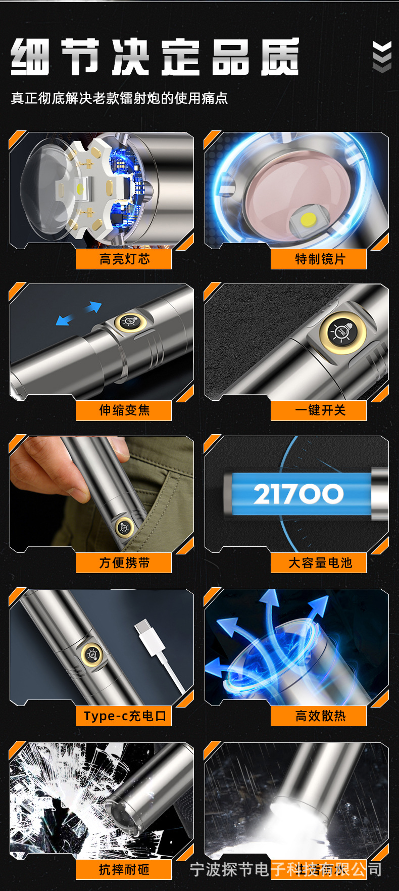 Aluminum Alloy Flashlight with Strong Light and Super Bright Light, Multifunctional for Home Use, Outdoor Use, Ultra-Long Battery Life, Lithium Battery, Portable Small Flashlight