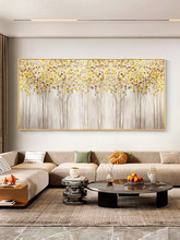 手绘油画黄金发财树客厅装饰画现代轻奢客厅背景墙大幅抽象挂画