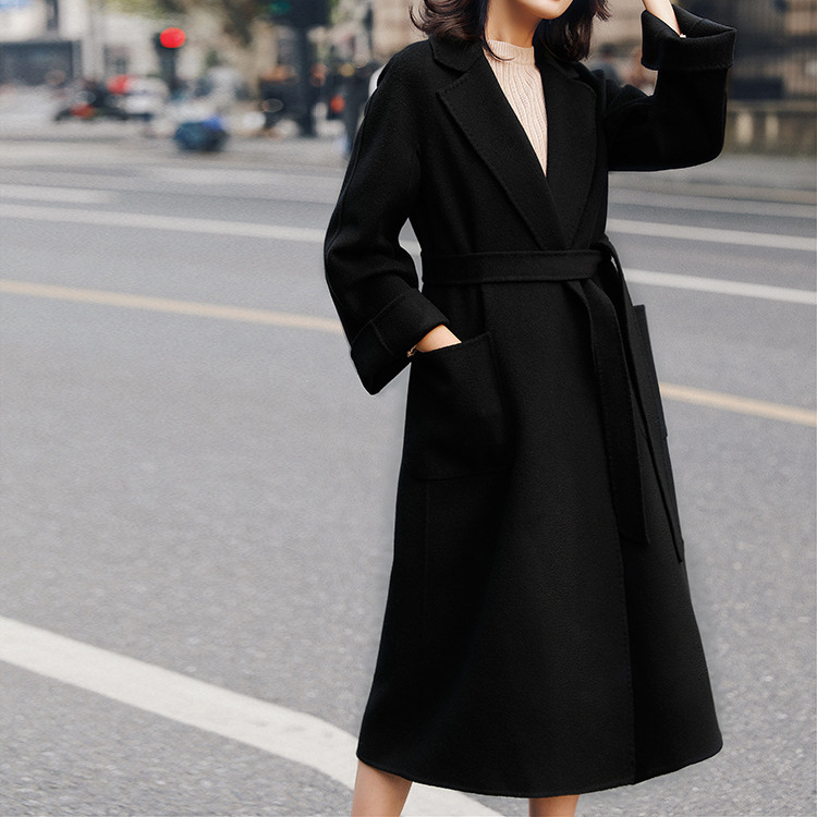 Autumn and Winter New Style m Brand Celebrity-Inspired High-Quality Double-Sided Woolen Coat with Water Ripple Pattern for Women