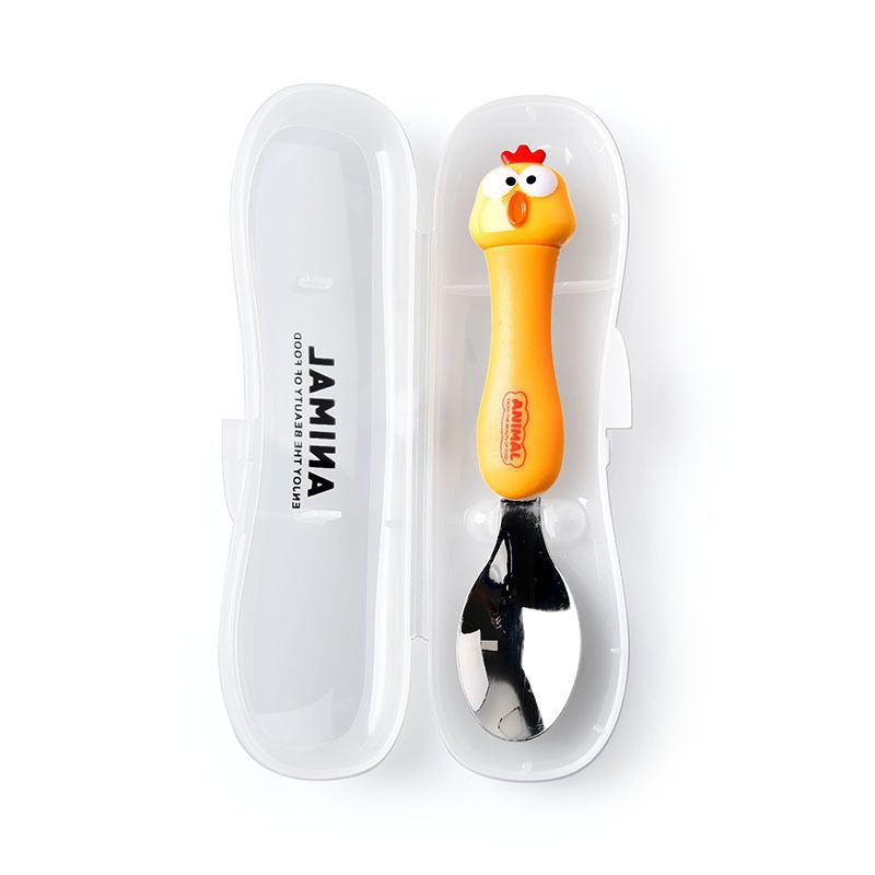 Animal encantador portátil para llevar estudiantes cucharas de comidas dormitorios escolares cucharas de cubierta de cubierta set