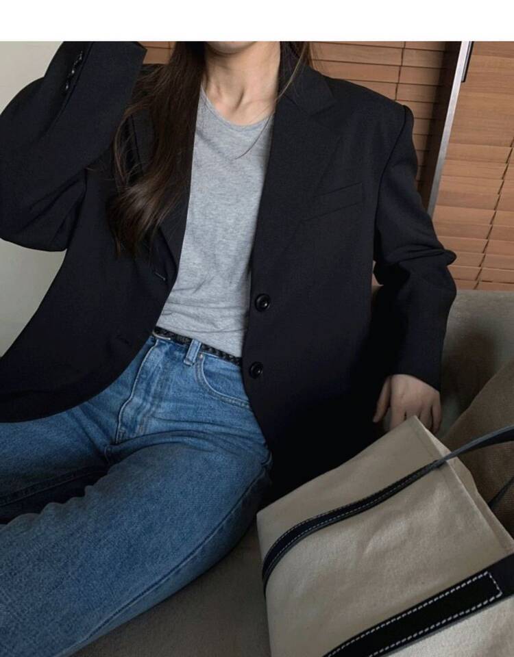 Áo blazer nữ kiểu ngắn dáng vest thanh lịch tay dài cổ vest một hàng hai nút — Màu mơ nhạt (bán trực tiếp tại nhà máy), Màu nâu (bán trực tiếp tại nhà máy), Màu xám đậm (bán trực tiếp tại nhà máy), Màu đen (bán trực tiếp tại nhà máy) chi tiết 7