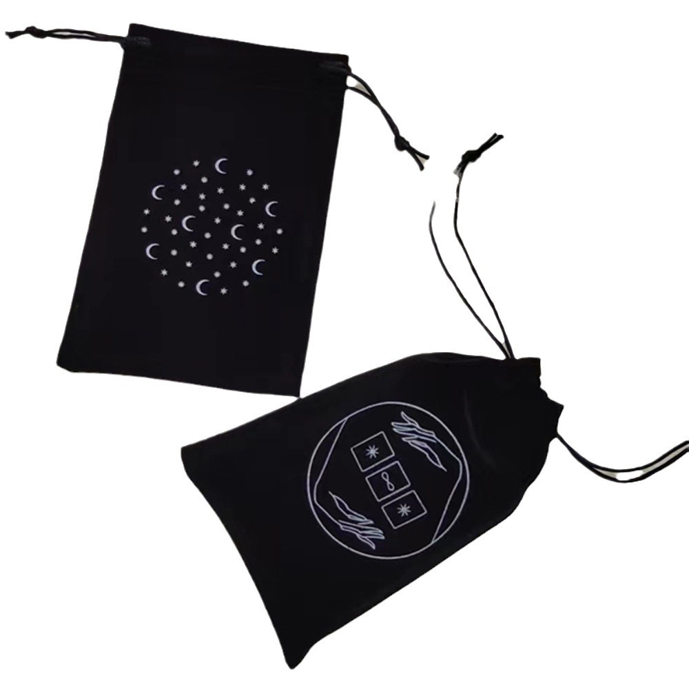 En stock bolsa de almacenamiento de tarjetas de tarot bolsa de tarjeta de estrella de cinco puntas bolsa de cordón de franela suave negro exquisita Tarjeta de franela bolsa de empuje
