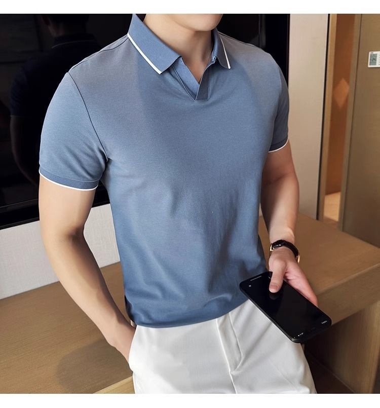 Áo Polo Nam Cổ Bẻ Vải Lụa Băng Mát Mùa Hè Tay Ngắn — màu đen, Cao bồi xanh, màu trắng chi tiết 19