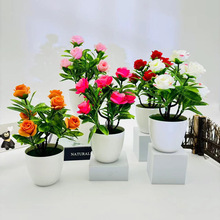 仿真7朵情人玫瑰桌面盆栽摆件桌面迷你装饰绿植婚庆场地布置盆景