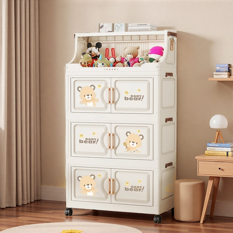 Folding Storage Cabinet Household Organizing Storage Cabinet Multi-Layer Snack Toy Cabinet Living Room Kitchen Storage Rack Storage Box