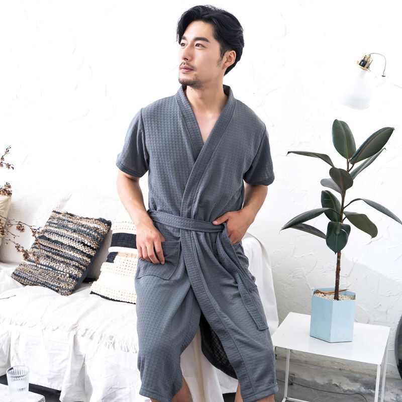 女性用夏のナイトガウン、春と秋の新しいカップルパジャマ、ホーム服、無地のホテルのバスローブ、男性用の厚い長袖|undefined
