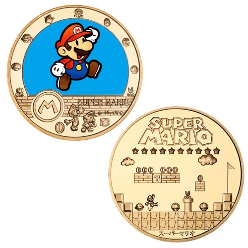 Super Mario commemorative coins Mario animation peripheral commemorative coins gold-plated die-cast badge gifts