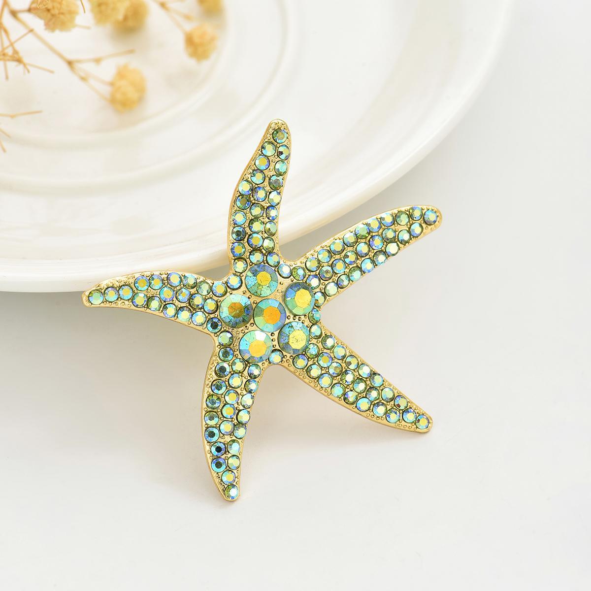 European and American Cross-Border Brooch Starfish T-Shirt Shirt Full Diamond Shirt Short-Sleeved Corsage Pin Gemstone Personalized Accessory Pin