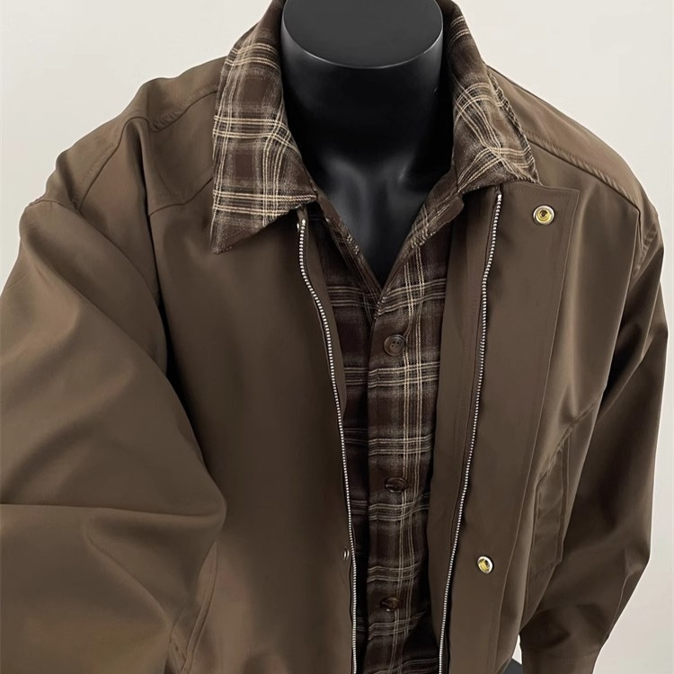 2025 nueva marca de moda callejera americana falsa de dos piezas costura contraste pareja otoño nicho diseño chaqueta sentido chaqueta