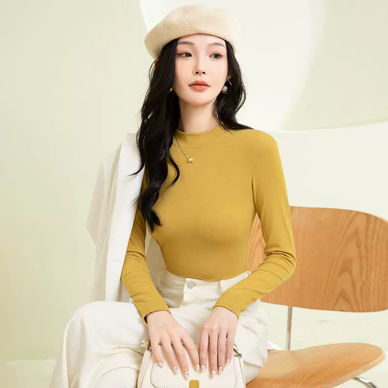 椰油打底衫半高领女士秋冬新款时尚修身内搭纯色长袖加厚保暖内衣