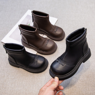 Fashion Girls Middle Barrel Martins 2024 Autumn New Children Princess Shoes Loafers Soft Sole Shoes British Leather Boots