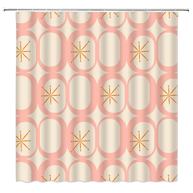 Medieval Shower Curtain Modern Abstract Atomic Round Square Retro Geometric Bathroom Decor Polyester Bath Curtain with Hooks