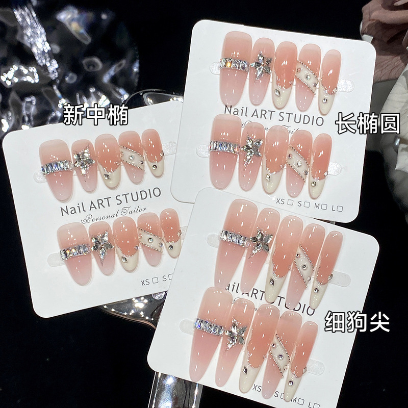 Timeless Elegance, Pure Handmade Zircon and Diamond Gradient Star White Irregular Design Wearable Nail Art