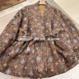 南油轻奢女装真丝香云纱加棉外套秋冬新中式复古阔版腰带国风工厂