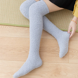 Coral velvet socks women's winter new solid color over-the-knee socks thickened warm Zhuji socks stockings