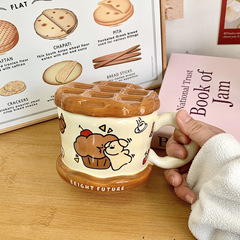 かわいい子犬マグカップ蓋付きセラミックカップ大容量家庭用水カップオフィスコーヒー朝食カップ子供