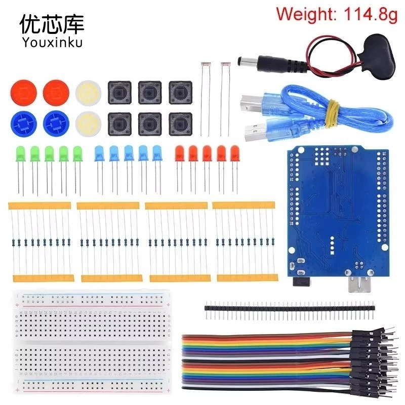 Starter Kit UNO R3 Mini 13-in-1, Breadboard & Components, LEDs, Cables (UNO Optional)