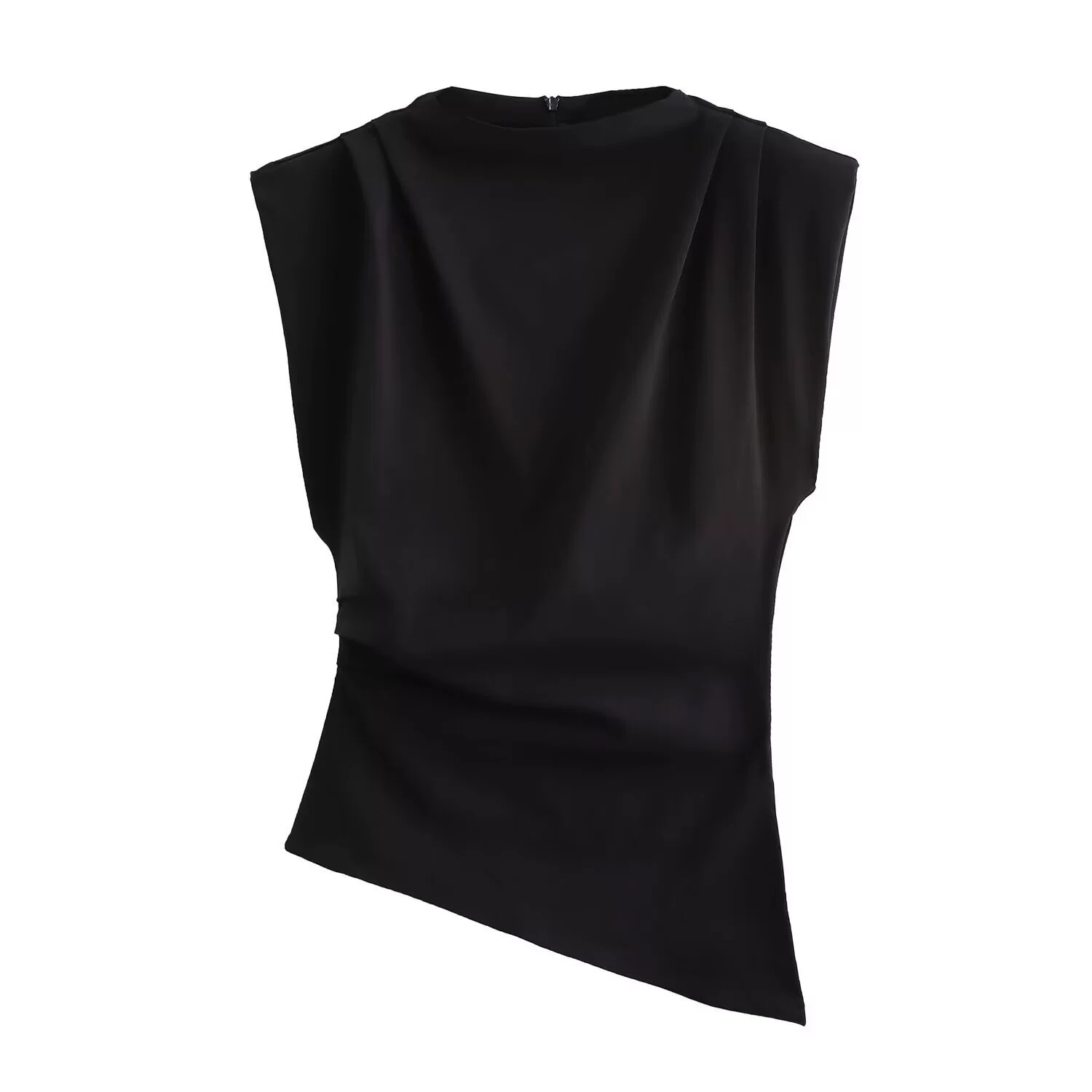 Бюстье-блуза без рукавов с плечевыми накладками, европейский городской стиль, асимметричный подол, размеры XS–L