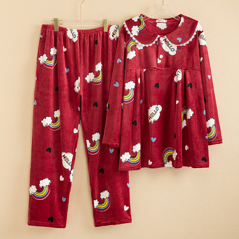 Autumn and winter pregnant women super soft velvet loose pajamas women plus fat plus size long sleeve home wear lapel warm suit wholesale