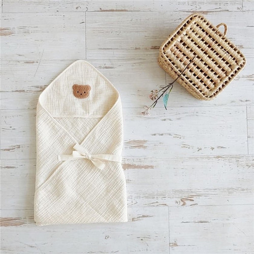 Embroidered bear newborn baby quilt spring, autumn and summer thin delivery room pure cotton wrap baby newborn supplies
