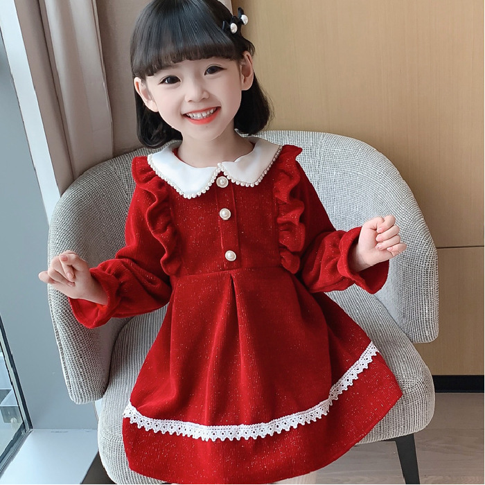 Girl's Fashionable 2023 Autumn New Fashion Sweet Doll Neck Princess Dress Trend for Small and Medium Sized_voghion.com
