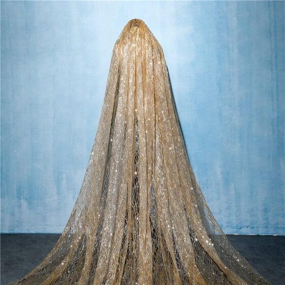 Women's long trailing golden shiny gilding large veil bridal wedding dress Cathedral headdress foreign trade Wholesale
