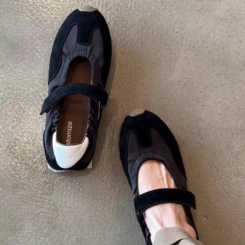Cowhide Version Grape Mom Same Style Ballet Style Satin Velcro Inner Height Increasing Mary Jane Shoes Women's Casual All-match Single-layer Shoes