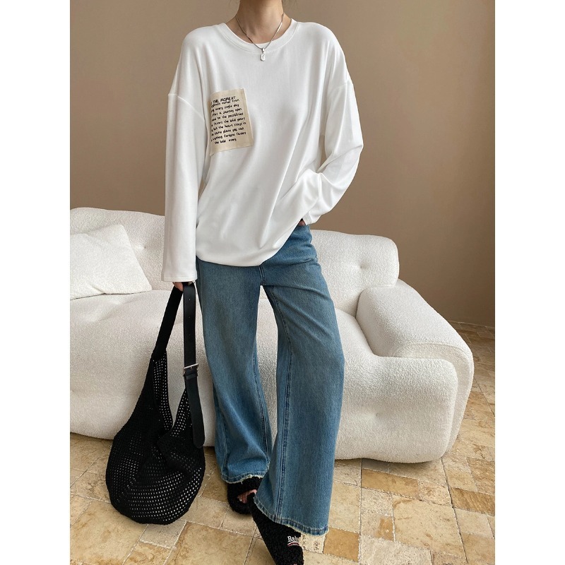 Sinan 初秋の新作ブロガースタイルレタープリントパッチルーズTシャツボトリングシャツSN7682|undefined