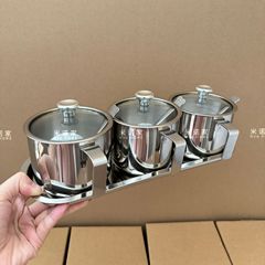 ミノ家304ステンレス増厚調味料缶セット家庭用蓋付き鶏精油塩調味料箱キッチン高級