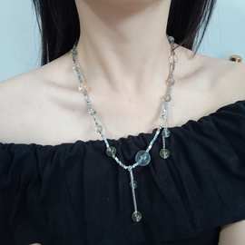 甜酷辣妹炫彩水晶碎银子流苏串珠项链女2025年新款小众气质锁骨链
