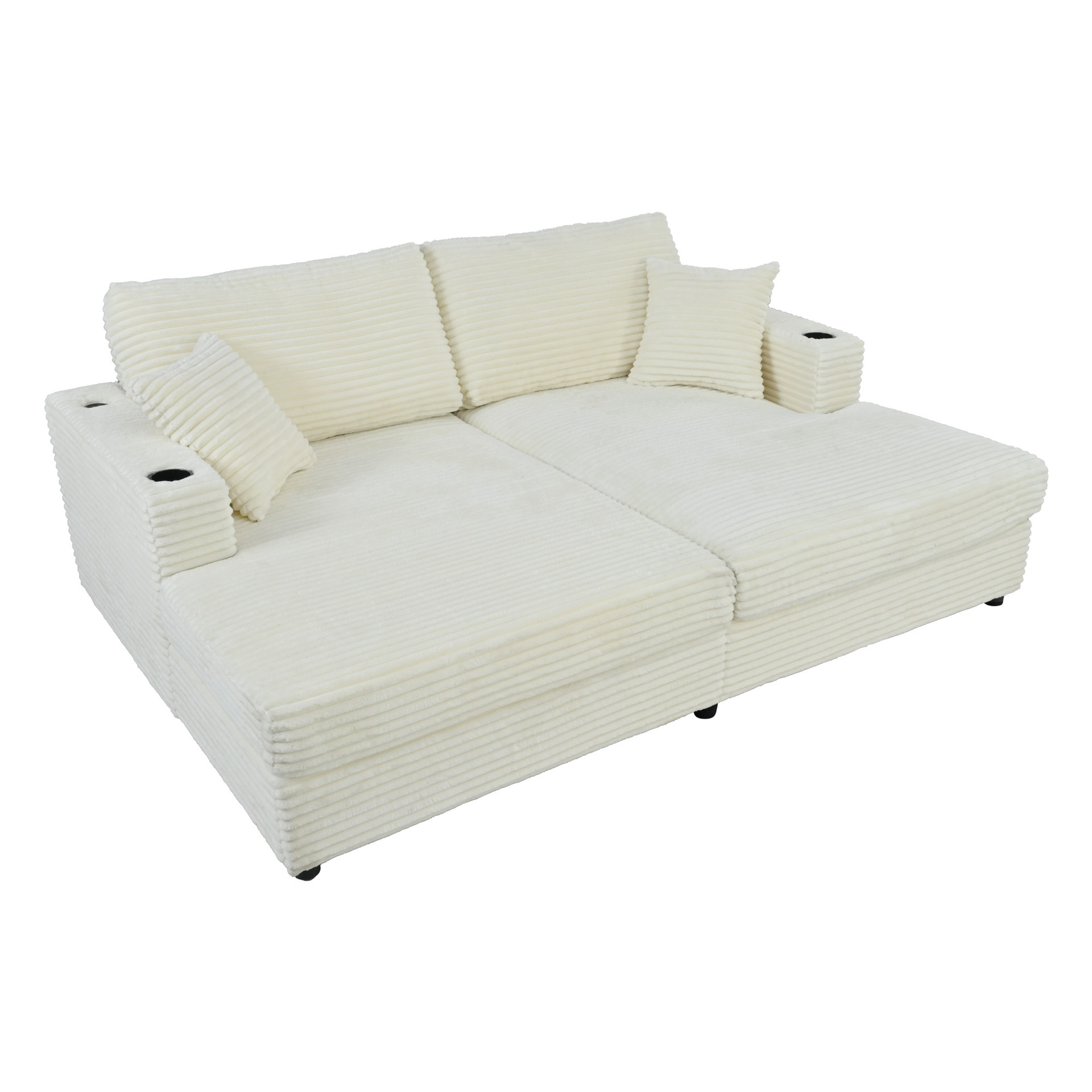 Cream Sands moderna mini sala de estar ultra ancha sentada profunda línea recta suave plum mat sofá de tela image 4
