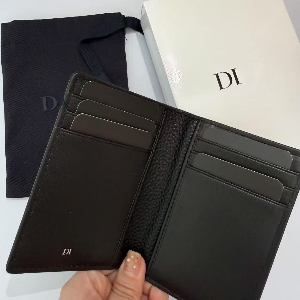 D nuevo regalo de alta calidad litchi negro piel de ternera flip cartera bolso de certificados multifuncional bolso de cambio