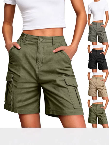 Cross-Border E-Commerce Amazon Women's Solid Color Multi-Pocket Shorts Cargo Pocket Casual Pants
