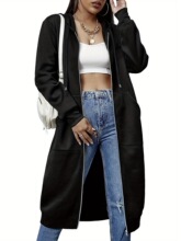 M 47221 Zipper Pocket Hooded Long Sweatshirt ������ñ����