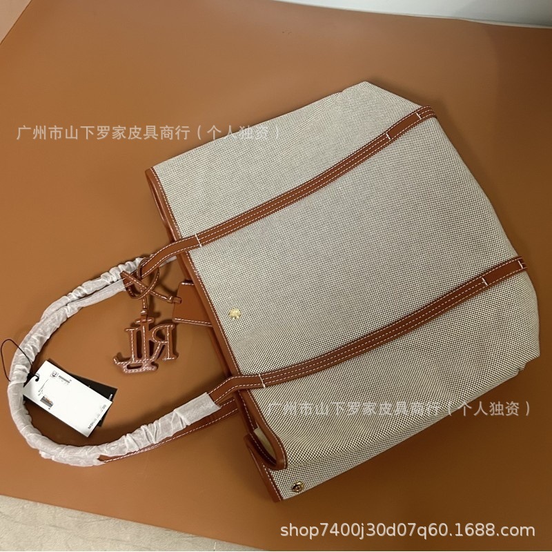 Cross-Border New Emerie Canvas Leather Tote Bag Fashion Elegant Women's Lauren Shopping Bag - Thumbnail 8