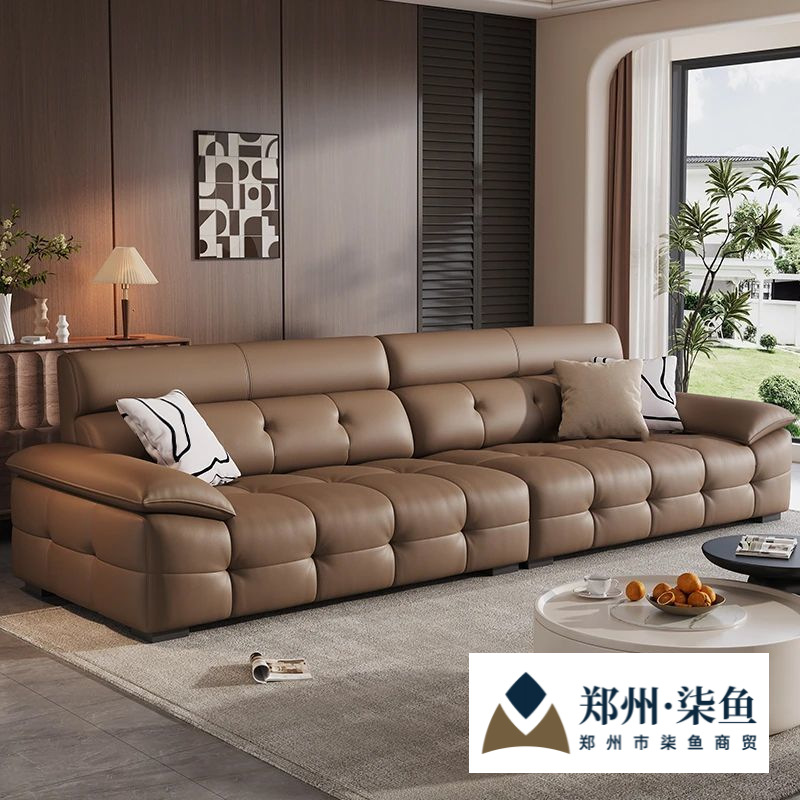 Italian Minimalist Leather Sofa Lawrence Sofa Living Room Cat Claw Leather Sofa Large and Small First Layer Cowhide Sofa