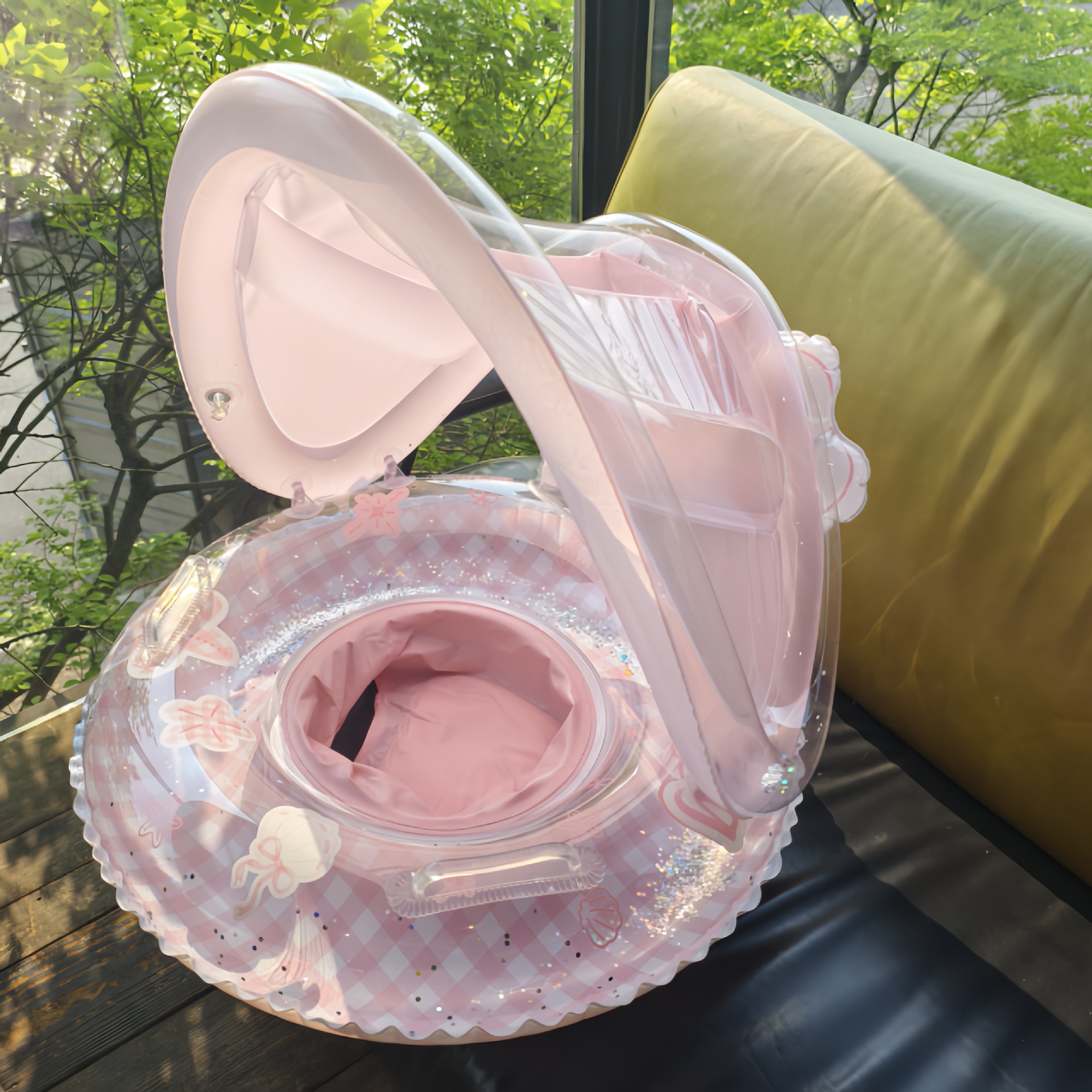 Plaid shell with hood (pink)